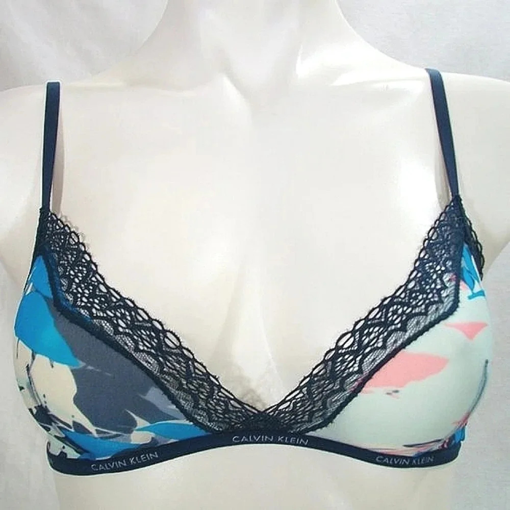 XS X-SMALL Calvin Klein Sheer Marquisette Unlined Bralette Sublime Print NWT